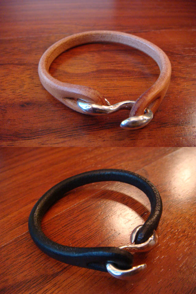 Flat Head Leather & Silver Bracelet - Single Strand - Image 0